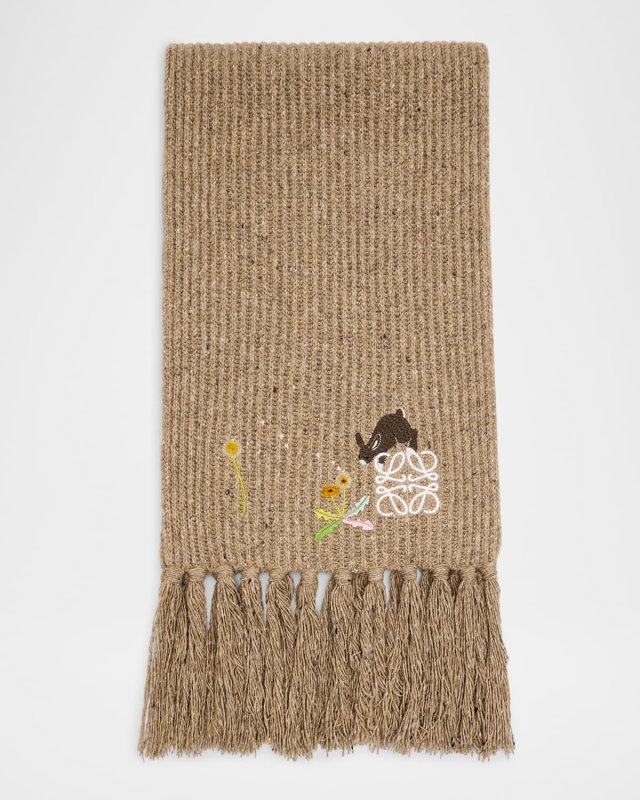 Wool-Blend Knitted Bunny Scarf